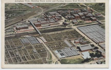 Aeroplane View , showing Stock Yards and Packing Houses, Fort Worth, Texas